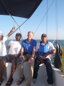 On the water with Hamed Al Yahmadi (l) and Rashid Al Kindi (r)